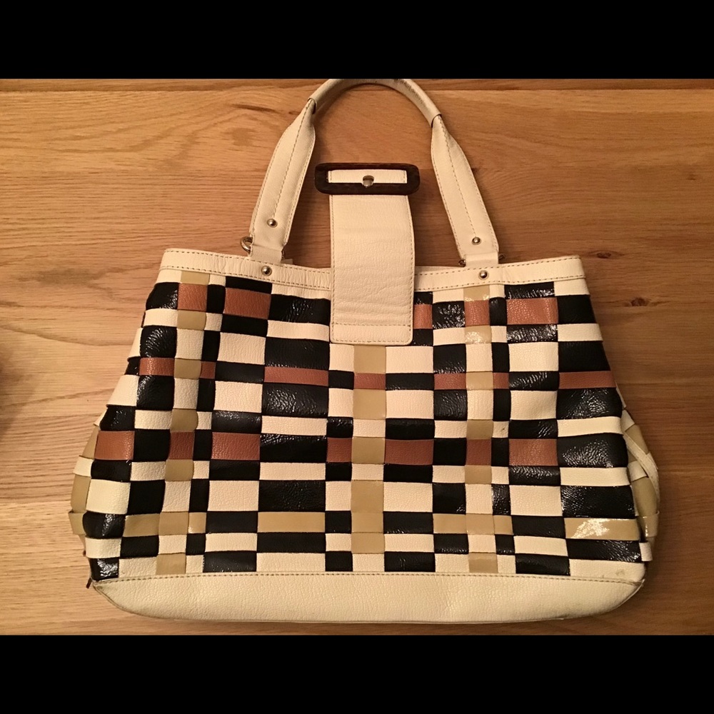 Kate Spade black/brown/tan/white woven handbag